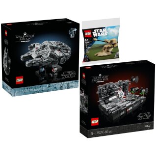 LEGO 3er Set: 75375 Millennium Falcon, 75329 Death Star Trench Run Diorama & 30680 AAT