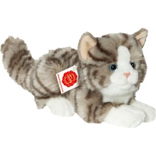 Teddy Hermann Katze liegend grau, ca. 20cm