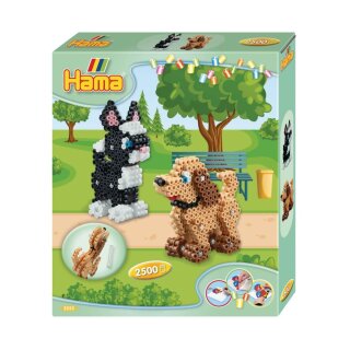 Hama Perlen 3253 Kleines Geschenk-Set 3D Hund und Katze mit ca. 2.500 bunten Midi Bügelperlen mit Durchmesser 5 mm, Stiftplatte, inkl. Bügelpapier, kreativer Bastelspaß für Kinder und Jugendliche