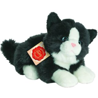 Katze liegend, weiß/schwarz, 20 cm