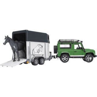 Bruder 02592 Land Rover Defender plus Anhänger plus Pferd, sortiert