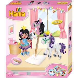 Hama Perlen 3252 Kleines Geschenk-Set Ponyspaß mit ca. 2.000 bunten Midi Bügelperlen mit Durchmesser 5 mm, Stiftplatte, inkl. Bügelpapier, Zubehör, kreativer Bastelspaß für Groß und Klein