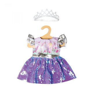 Puppen-Kleid Fee und Einhorn mit Wendepailletten und silberner Krone, Gr. 28-35 cm