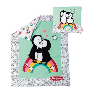 Puppen-Bettdecke Pinguin Pünktchen (44 x 34 cm) mit Kissen (16 x 16 cm