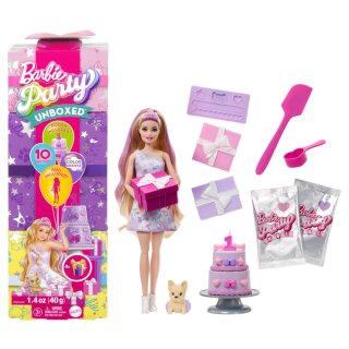 Barbie Party Unboxed Haustier Geburtstag Serie - lila Kleid