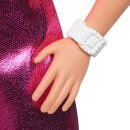 Barbie Fashionistas-Puppe in rosa Metallic-Minikleid mit herzförmiger Aussparung