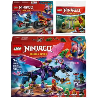 Lego Ninjago 3er Set: 71838 Kais Motorradrennen, 71842 Rontu der Meisterdrache & 30650 Kais und Raptons Duell im Tempel