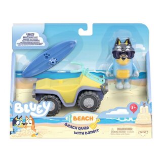 Bluey S9 Fahrzeug + Figur - Beach Quad mit Bandit, Surfboard & Zubehör