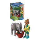 Zoo: Elefantenbaby und Pflegerin