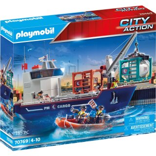 Großes Containerschiff mit Zoolboot