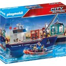 Großes Containerschiff mit Zoolboot