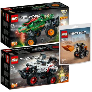 LEGO Technic 3er Set: 42149 Monster Jam Dragon, 42150 Monster Jam Monster Mutt Dalmatian & 30710 Kompaktlader